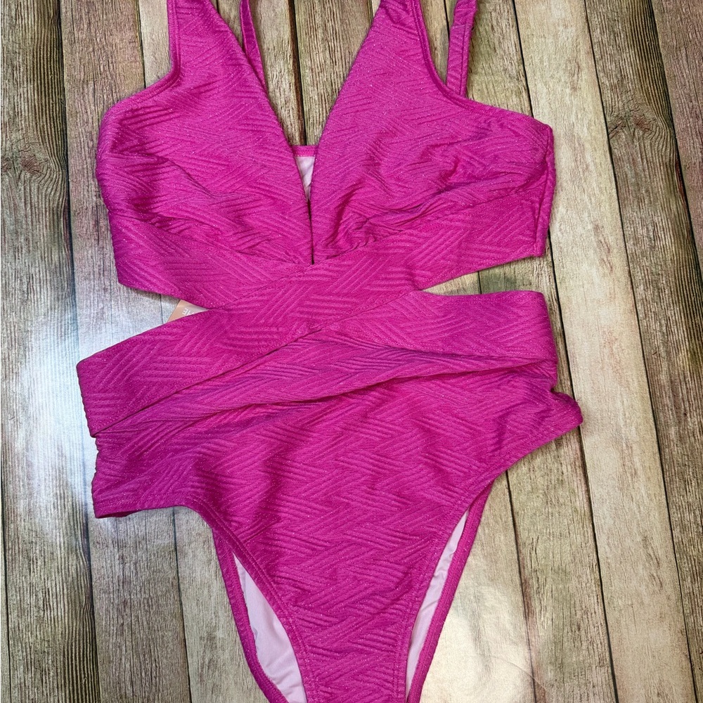 Pink Textured One-Piece Swimsuit- Jojo fletcher edition
